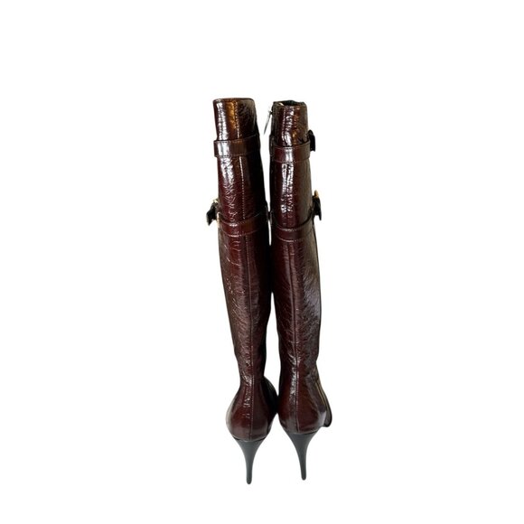 Claudia Ciuti Brown Leather Knee High Stiletto Boots Made in Italy 8.5 M NWOT - Picture 4 of 7